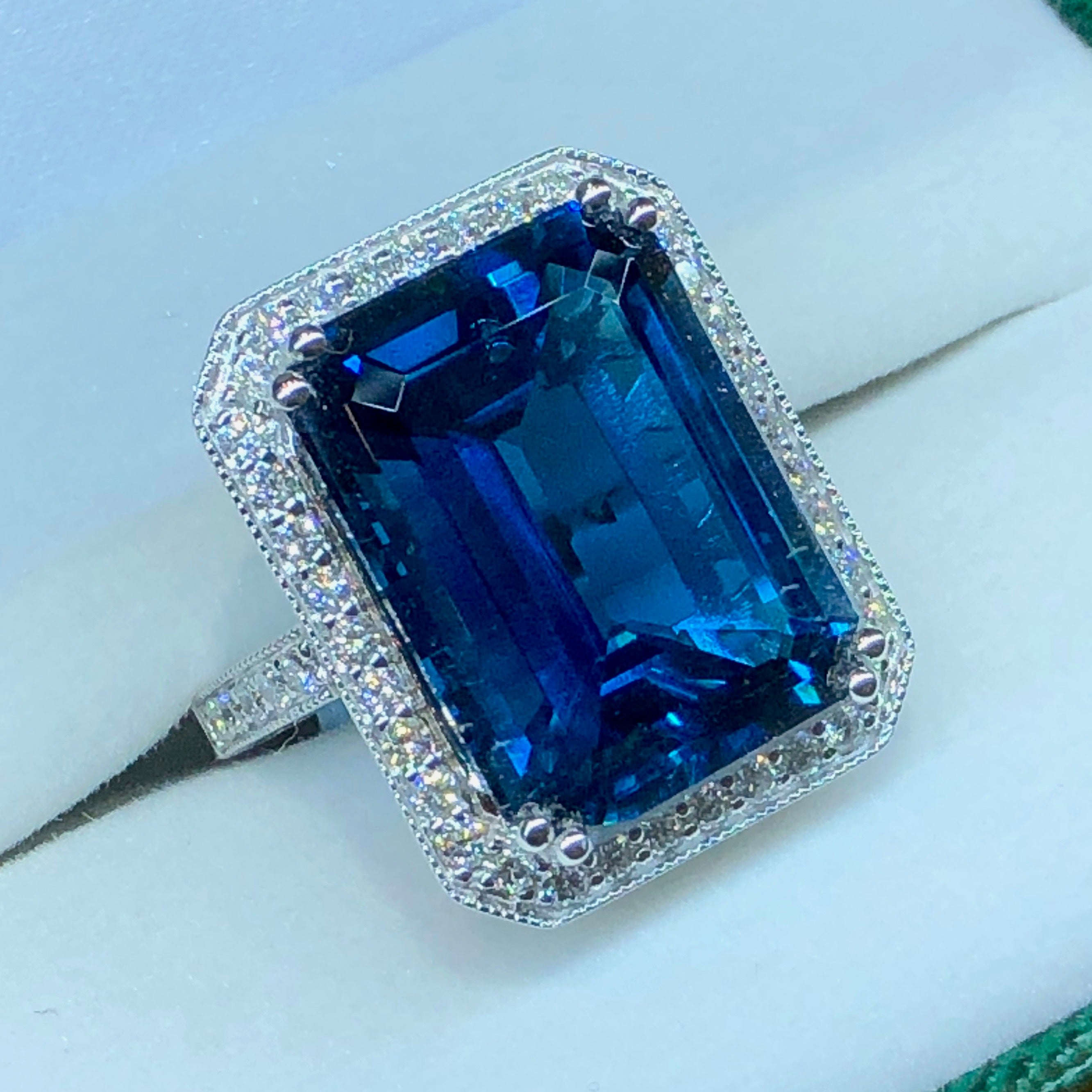London Blue Topaz & Diamond Matching Engagement Ring Set